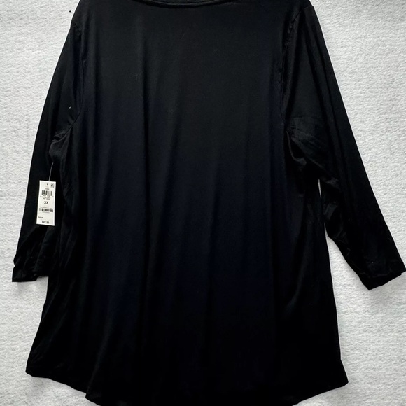 JM Collection Women Shirt Top Plus 3XL BLACK 3/4 Sleeve Round Neck Sleeves - Picture 8 of 8